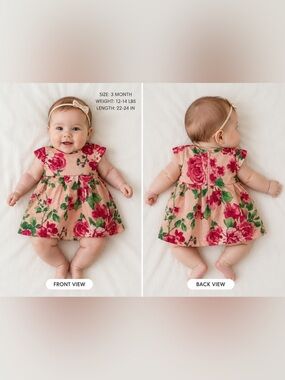 Ruby & Bloom Nordstrom Baby Dress Peach Pink Rose Floral Satin Cap Sleeve 3 Mo